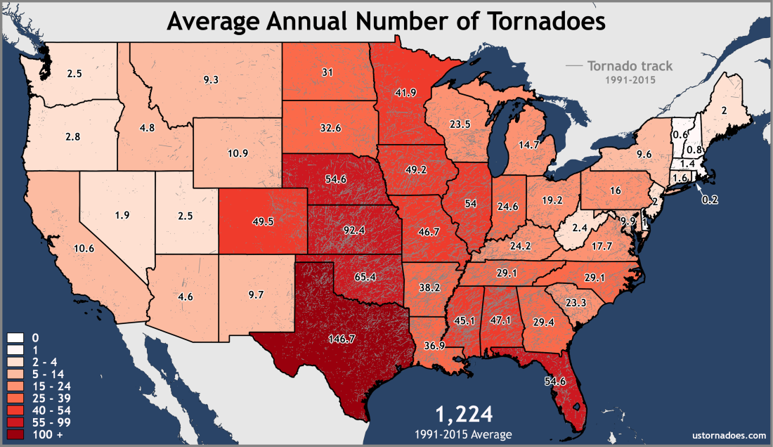 Average Tornadoes in USA